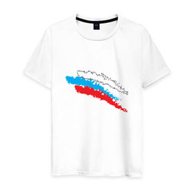 Мужская футболка хлопок с принтом Россия в Тюмени, 100% хлопок | прямой крой, круглый вырез горловины, длина до линии бедер, слегка спущенное плечо. | герб | национальный | патриот | россия | флаг | я русский
