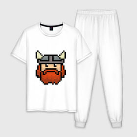 Мужская пижама хлопок с принтом Викинг в Тюмени, 100% хлопок | брюки и футболка прямого кроя, без карманов, на брюках мягкая резинка на поясе и по низу штанин
 | арт | игры | курт кобейн | рок | средневековье