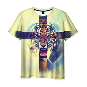 Мужская футболка 3D с принтом Хипстер Тигр в Тюмени, 100% полиэфир | прямой крой, круглый вырез горловины, длина до линии бедер | 