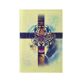 Обложка для паспорта матовая кожа с принтом Хипстер Тигр в Тюмени, натуральная матовая кожа | размер 19,3 х 13,7 см; прозрачные пластиковые крепления | 
