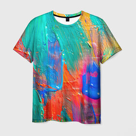 Мужская футболка 3D с принтом Абстракция красок в Тюмени, 100% полиэфир | прямой крой, круглый вырез горловины, длина до линии бедер | мазки | масло | яркий