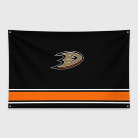 Флаг-баннер с принтом Anaheim Ducks Selanne в Тюмени, 100% полиэстер | размер 67 х 109 см, плотность ткани — 95 г/м2; по краям флага есть четыре люверса для крепления | anaheim ducks selanne | nhl | спорт | хоккей