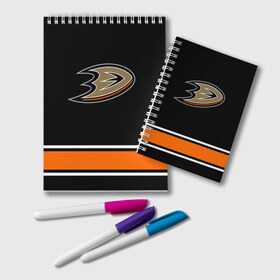 Блокнот с принтом Anaheim Ducks Selanne в Тюмени, 100% бумага | 48 листов, плотность листов — 60 г/м2, плотность картонной обложки — 250 г/м2. Листы скреплены удобной пружинной спиралью. Цвет линий — светло-серый
 | anaheim ducks selanne | nhl | спорт | хоккей