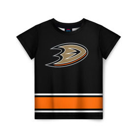 Детская футболка 3D с принтом Anaheim Ducks Selanne в Тюмени, 100% гипоаллергенный полиэфир | прямой крой, круглый вырез горловины, длина до линии бедер, чуть спущенное плечо, ткань немного тянется | anaheim ducks selanne | nhl | спорт | хоккей
