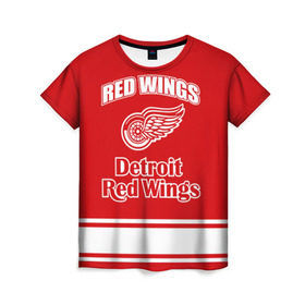 Женская футболка 3D с принтом Detroit red wings в Тюмени, 100% полиэфир ( синтетическое хлопкоподобное полотно) | прямой крой, круглый вырез горловины, длина до линии бедер | detroit red wings | nhl | спорт | хоккей