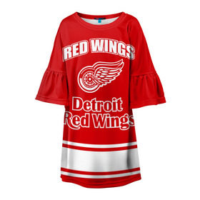 Детское платье 3D с принтом Detroit red wings в Тюмени, 100% полиэстер | прямой силуэт, чуть расширенный к низу. Круглая горловина, на рукавах — воланы | detroit red wings | nhl | спорт | хоккей