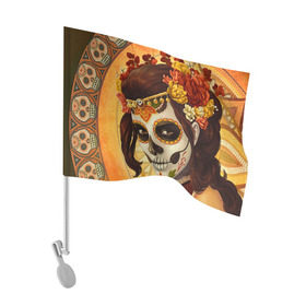 Флаг для автомобиля с принтом Девушка. Сахарный череп в Тюмени, 100% полиэстер | Размер: 30*21 см | halloween | девушка | праздник | сахарный череп | тыква | хэллоуин | череп