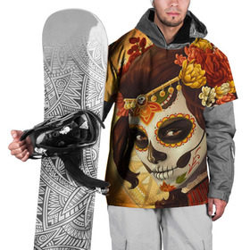 Накидка на куртку 3D с принтом Девушка. Сахарный череп в Тюмени, 100% полиэстер |  | Тематика изображения на принте: halloween | девушка | праздник | сахарный череп | тыква | хэллоуин | череп
