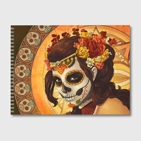 Альбом для рисования с принтом Девушка. Сахарный череп в Тюмени, 100% бумага
 | матовая бумага, плотность 200 мг. | halloween | девушка | праздник | сахарный череп | тыква | хэллоуин | череп