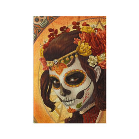 Обложка для паспорта матовая кожа с принтом Девушка. Сахарный череп в Тюмени, натуральная матовая кожа | размер 19,3 х 13,7 см; прозрачные пластиковые крепления | Тематика изображения на принте: halloween | девушка | праздник | сахарный череп | тыква | хэллоуин | череп