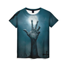 Женская футболка 3D с принтом Рука в Тюмени, 100% полиэфир ( синтетическое хлопкоподобное полотно) | прямой крой, круглый вырез горловины, длина до линии бедер | зомби