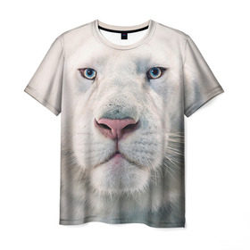 Мужская футболка 3D с принтом Белый лев в Тюмени, 100% полиэфир | прямой крой, круглый вырез горловины, длина до линии бедер | белый лев | животные | лев