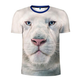 Мужская футболка 3D спортивная с принтом Белый лев в Тюмени, 100% полиэстер с улучшенными характеристиками | приталенный силуэт, круглая горловина, широкие плечи, сужается к линии бедра | белый лев | животные | лев
