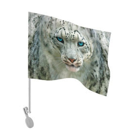 Флаг для автомобиля с принтом Снежный барс в Тюмени, 100% полиэстер | Размер: 30*21 см | барс | животные | кошка | снежный барс