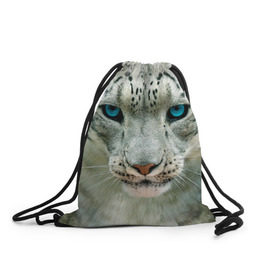 Рюкзак-мешок 3D с принтом Снежный барс в Тюмени, 100% полиэстер | плотность ткани — 200 г/м2, размер — 35 х 45 см; лямки — толстые шнурки, застежка на шнуровке, без карманов и подкладки | барс | животные | кошка | снежный барс