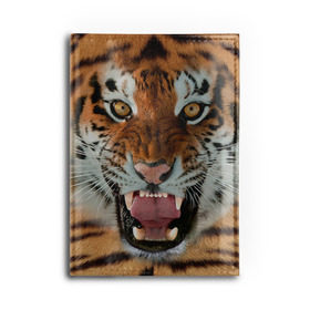 Обложка для автодокументов с принтом Тигр в Тюмени, натуральная кожа |  размер 19,9*13 см; внутри 4 больших “конверта” для документов и один маленький отдел — туда идеально встанут права | животные | зубы | кошка | тигр
