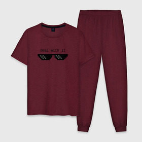 Мужская пижама хлопок с принтом Очки Deal With It в Тюмени, 100% хлопок | брюки и футболка прямого кроя, без карманов, на брюках мягкая резинка на поясе и по низу штанин
 | 