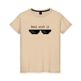 Женская футболка хлопок с принтом Очки Deal With It в Тюмени, 100% хлопок | прямой крой, круглый вырез горловины, длина до линии бедер, слегка спущенное плечо | 