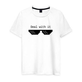 Мужская футболка хлопок с принтом Очки Deal With It в Тюмени, 100% хлопок | прямой крой, круглый вырез горловины, длина до линии бедер, слегка спущенное плечо. | 