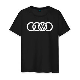 Мужская футболка хлопок с принтом AUDI VW в Тюмени, 100% хлопок | прямой крой, круглый вырез горловины, длина до линии бедер, слегка спущенное плечо. | audi vw фольксваген volkswagen ауди