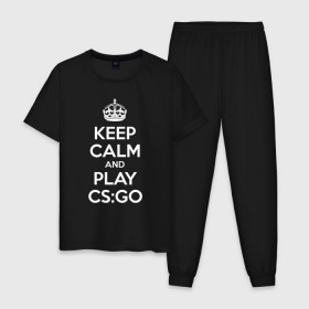 Мужская пижама хлопок с принтом KEEP CALM AND PLAY CS GO в Тюмени, 100% хлопок | брюки и футболка прямого кроя, без карманов, на брюках мягкая резинка на поясе и по низу штанин
 | counter strike | cs | cs go | global offensive