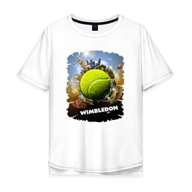 Мужская футболка хлопок Oversize с принтом Уимблдон (Wimbledon) в Тюмени, 100% хлопок | свободный крой, круглый ворот, “спинка” длиннее передней части | Тематика изображения на принте: wimbledon | англия | большой теннис | великобритания | теннисный мяч | уимблдон
