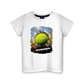 Детская футболка хлопок с принтом Уимблдон (Wimbledon) в Тюмени, 100% хлопок | круглый вырез горловины, полуприлегающий силуэт, длина до линии бедер | Тематика изображения на принте: wimbledon | англия | большой теннис | великобритания | теннисный мяч | уимблдон