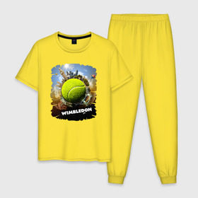Мужская пижама хлопок с принтом Уимблдон (Wimbledon) в Тюмени, 100% хлопок | брюки и футболка прямого кроя, без карманов, на брюках мягкая резинка на поясе и по низу штанин
 | Тематика изображения на принте: wimbledon | англия | большой теннис | великобритания | теннисный мяч | уимблдон