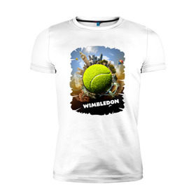 Мужская футболка премиум с принтом Уимблдон (Wimbledon) в Тюмени, 92% хлопок, 8% лайкра | приталенный силуэт, круглый вырез ворота, длина до линии бедра, короткий рукав | Тематика изображения на принте: wimbledon | англия | большой теннис | великобритания | теннисный мяч | уимблдон
