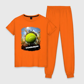Женская пижама хлопок с принтом Уимблдон (Wimbledon) в Тюмени, 100% хлопок | брюки и футболка прямого кроя, без карманов, на брюках мягкая резинка на поясе и по низу штанин | wimbledon | англия | большой теннис | великобритания | теннисный мяч | уимблдон