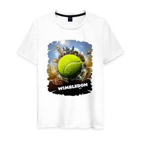 Мужская футболка хлопок с принтом Уимблдон (Wimbledon) в Тюмени, 100% хлопок | прямой крой, круглый вырез горловины, длина до линии бедер, слегка спущенное плечо. | wimbledon | англия | большой теннис | великобритания | теннисный мяч | уимблдон