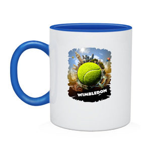 Кружка двухцветная с принтом Уимблдон (Wimbledon) в Тюмени, керамика | объем — 330 мл, диаметр — 80 мм. Цветная ручка и кайма сверху, в некоторых цветах — вся внутренняя часть | wimbledon | англия | большой теннис | великобритания | теннисный мяч | уимблдон