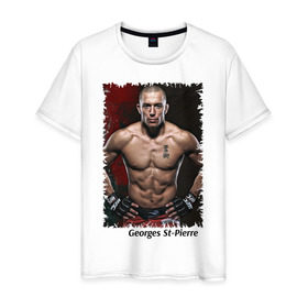 Мужская футболка хлопок с принтом Georges St-Pierre (MMA) в Тюмени, 100% хлопок | прямой крой, круглый вырез горловины, длина до линии бедер, слегка спущенное плечо. | ufc