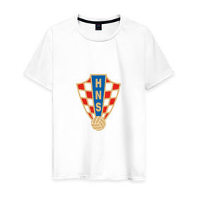 Мужская футболка хлопок с принтом Сборная Хорватии в Тюмени, 100% хлопок | прямой крой, круглый вырез горловины, длина до линии бедер, слегка спущенное плечо. | Тематика изображения на принте: сборная хорватиихорватия | футбол