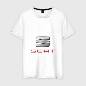 Мужская футболка хлопок с принтом SEAT в Тюмени, 100% хлопок | прямой крой, круглый вырез горловины, длина до линии бедер, слегка спущенное плечо. | Тематика изображения на принте: 