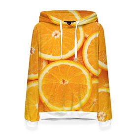 Женская толстовка 3D с принтом Апельсин в Тюмени, 100% полиэстер  | двухслойный капюшон со шнурком для регулировки, мягкие манжеты на рукавах и по низу толстовки, спереди карман-кенгуру с мягким внутренним слоем. | апельсин | еда | лимон | фрукт
