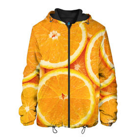 Мужская куртка 3D с принтом Апельсин в Тюмени, ткань верха — 100% полиэстер, подклад — флис | прямой крой, подол и капюшон оформлены резинкой с фиксаторами, два кармана без застежек по бокам, один большой потайной карман на груди. Карман на груди застегивается на липучку | апельсин | еда | лимон | фрукт