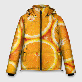 Мужская зимняя куртка 3D с принтом Апельсин в Тюмени, верх — 100% полиэстер; подкладка — 100% полиэстер; утеплитель — 100% полиэстер | длина ниже бедра, свободный силуэт Оверсайз. Есть воротник-стойка, отстегивающийся капюшон и ветрозащитная планка. 

Боковые карманы с листочкой на кнопках и внутренний карман на молнии. | Тематика изображения на принте: апельсин | еда | лимон | фрукт