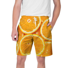 Мужские шорты 3D с принтом Апельсин в Тюмени,  полиэстер 100% | прямой крой, два кармана без застежек по бокам. Мягкая трикотажная резинка на поясе, внутри которой широкие завязки. Длина чуть выше колен | апельсин | еда | лимон | фрукт