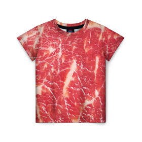 Детская футболка 3D с принтом Мясо в Тюмени, 100% гипоаллергенный полиэфир | прямой крой, круглый вырез горловины, длина до линии бедер, чуть спущенное плечо, ткань немного тянется | Тематика изображения на принте: бекон | еда | мясо