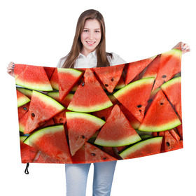 Флаг 3D с принтом Дольки арбуза в Тюмени, 100% полиэстер | плотность ткани — 95 г/м2, размер — 67 х 109 см. Принт наносится с одной стороны | арбуз | дольки арбуза | еда | фрукт | ягода