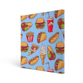 Холст квадратный с принтом Еда в Тюмени, 100% ПВХ |  | Тематика изображения на принте: гамбургер | еда | пицца | фастфуд | фри