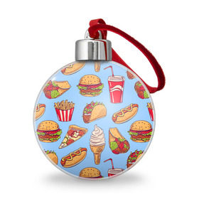 Ёлочный шар с принтом Еда в Тюмени, Пластик | Диаметр: 77 мм | Тематика изображения на принте: гамбургер | еда | пицца | фастфуд | фри