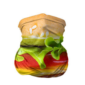 Бандана-труба 3D с принтом Гамбургер в Тюмени, 100% полиэстер, ткань с особыми свойствами — Activecool | плотность 150‒180 г/м2; хорошо тянется, но сохраняет форму | Тематика изображения на принте: бутерброд | гамбургер | еда | фастфуд | чизбургер