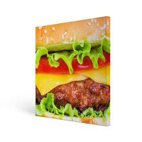 Холст квадратный с принтом Гамбургер в Тюмени, 100% ПВХ |  | Тематика изображения на принте: бутерброд | гамбургер | еда | фастфуд | чизбургер