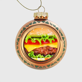 Стеклянный ёлочный шар с принтом Гамбургер в Тюмени, Стекло | Диаметр: 80 мм | Тематика изображения на принте: бутерброд | гамбургер | еда | фастфуд | чизбургер