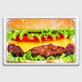 Магнит 45*70 с принтом Гамбургер в Тюмени, Пластик | Размер: 78*52 мм; Размер печати: 70*45 | Тематика изображения на принте: бутерброд | гамбургер | еда | фастфуд | чизбургер