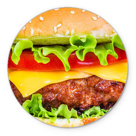 Коврик круглый с принтом Гамбургер в Тюмени, резина и полиэстер | круглая форма, изображение наносится на всю лицевую часть | Тематика изображения на принте: бутерброд | гамбургер | еда | фастфуд | чизбургер