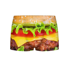 Мужские трусы 3D с принтом Гамбургер в Тюмени, 50% хлопок, 50% полиэстер | классическая посадка, на поясе мягкая тканевая резинка | Тематика изображения на принте: бутерброд | гамбургер | еда | фастфуд | чизбургер