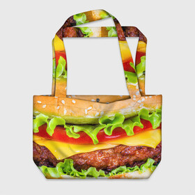Пляжная сумка 3D с принтом Гамбургер в Тюмени, 100% полиэстер | застегивается на металлическую кнопку; внутренний карман застегивается на молнию. Стенки укреплены специальным мягким материалом, чтобы защитить содержимое от несильных ударов
 | бутерброд | гамбургер | еда | фастфуд | чизбургер